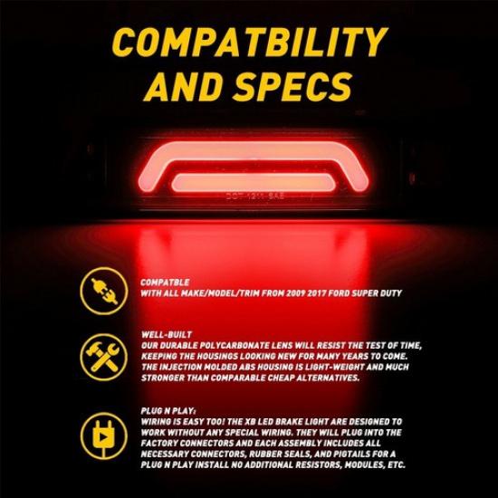 LED Third 3Rd Brake Light Black For 99-16 Ford F250 F350 Super Duty Cargo USEOA