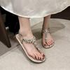 2024 new summer sandals female Korean version fairy style flat bottom toe elastic band bohemian rhinestone sandals