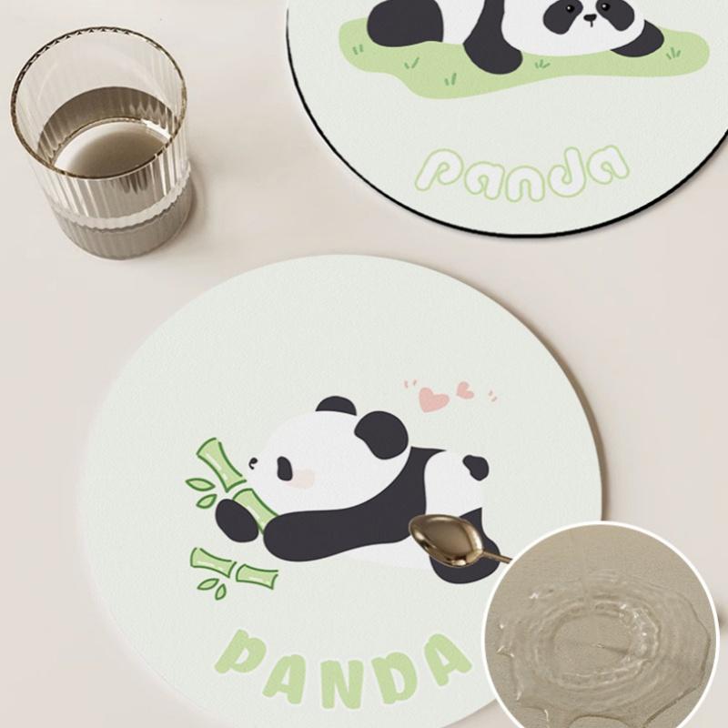 Cute Panda Coasters Waterproof Oil-free Washable Heat Insulation Soft Mats Table Mat Creative Round Non-slip Dinner Plate Cups