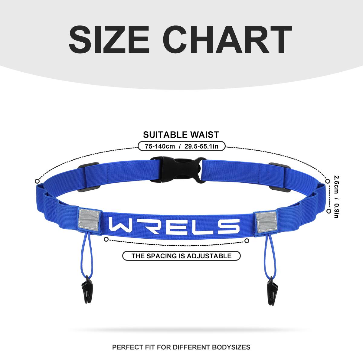 

WRELS Race Number Belt Lightweight Number Strap Elastic Marathon Race Number Belt Stretch-Fit Breathable Triathlon Race Belt синий
