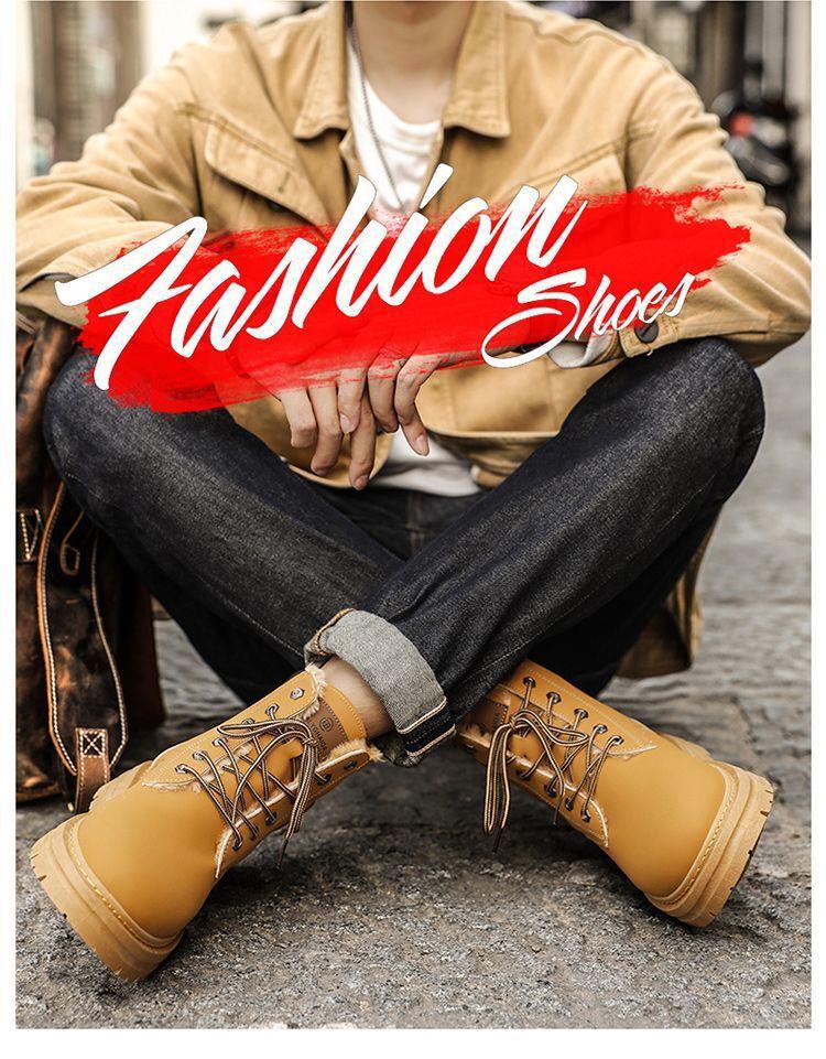 Men's Warm High-Top Winter Martin Boots: Trendy, Thick-Soled, Velvet-Lined Workwear Shoes