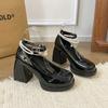 PU String Bead Buckle Strap Mary Janes Solid Square Heel Mid Heel Ladies Shoes on Sale 2025 Fashion Autumn Party Sweet Pumps