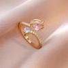 Luxury Fashion Pink Zircon Tulip Flower Rings For Women Temperament Sparkling Floral Opening Finger Ring Elegant Wedding Jewelry