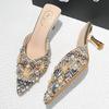 Fashion Luxury String Bead Decoration Design Brand High Heel Slippers Women Shiny Rhinestone Slide Sandals Elegant Wedding Bridal Shoes