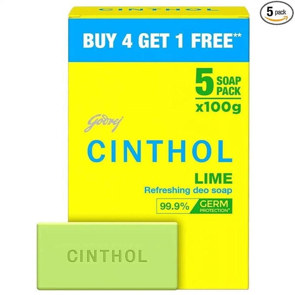 Cinthol Lime Bath Soap, 100g Pack of 5 - Lime Fresh Fragrance, Germ Protection for All Skin Types