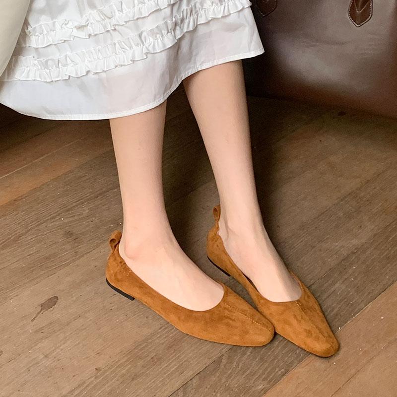 Fashion Luxury Female Square Toe Ladies Flats Slip On Shoes Soft Shallow Footwear Fashion Flock Flats With Shoes For Women