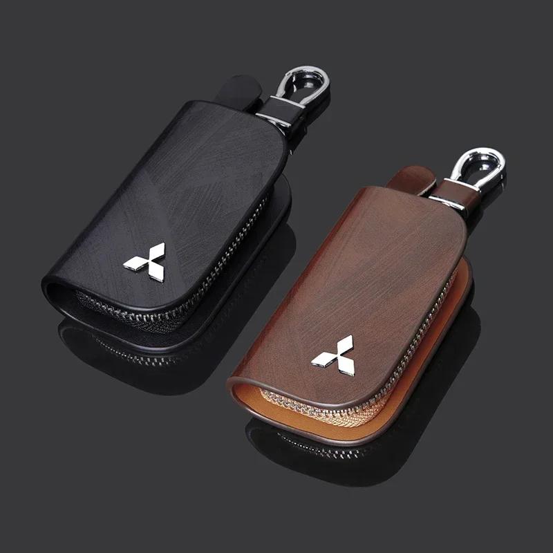 Leather Car Key Bag Keychain Protective Case Wallet For Mitsubishi Lancer ASX Pajero Mirage Attrage Xpander Outlander