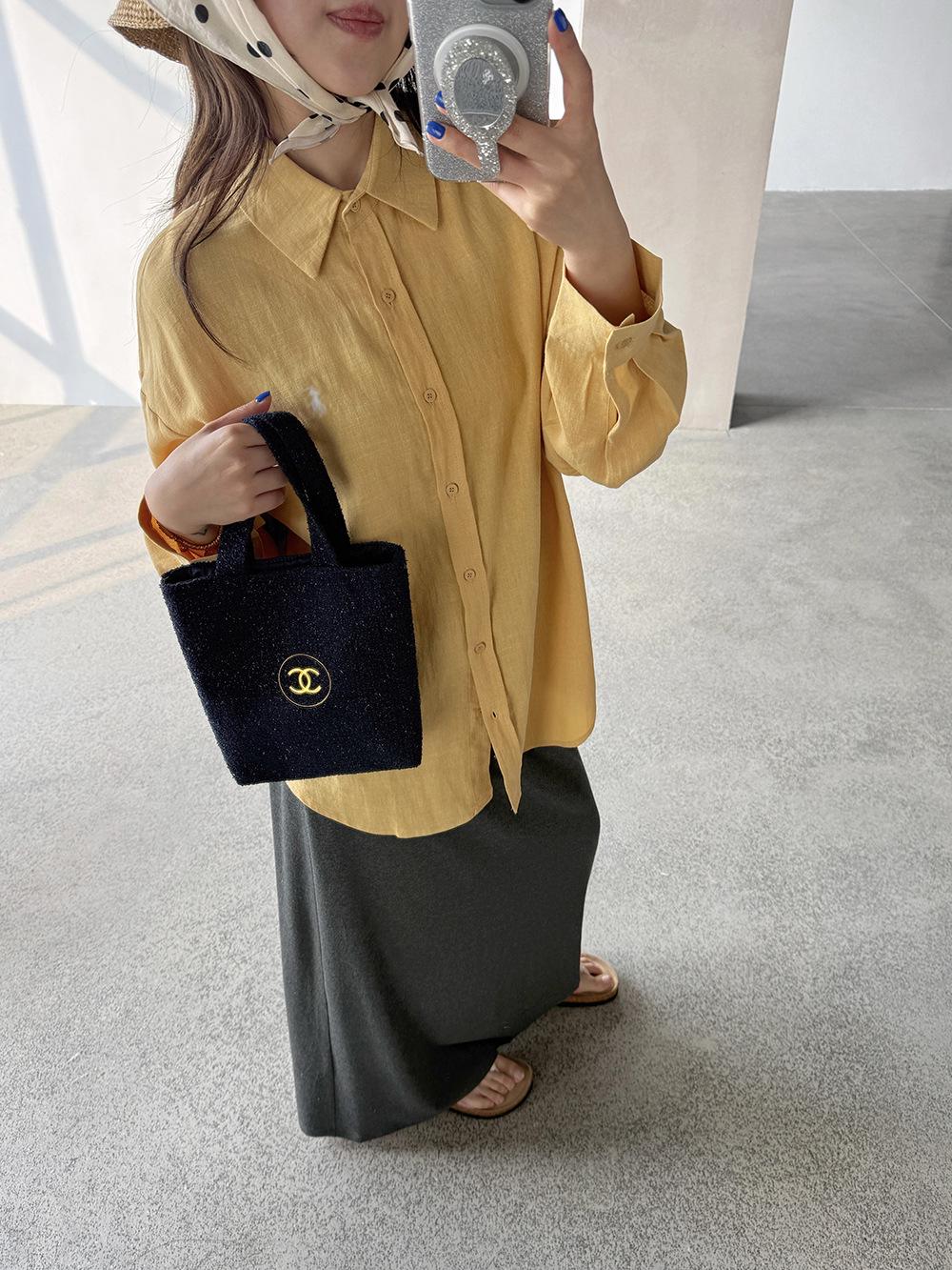 

Wang Qizhi Women s Linen Embroidery Shirt - Old Money Style, Simple Loose Fit, Long Sleeve Sun Protection for Spring/Summer S (recommended for 40-50 kg) жёлтый