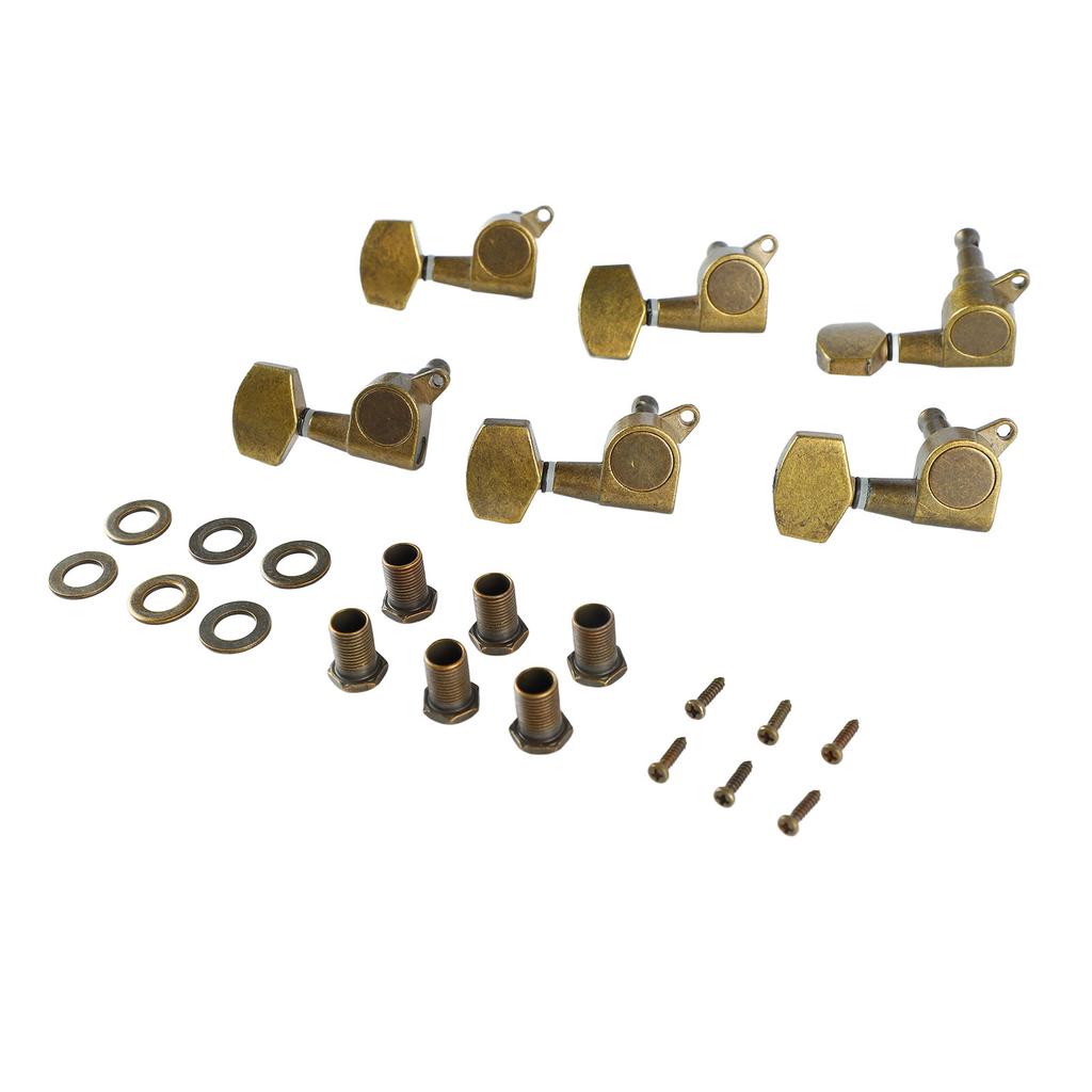 6PCS Guitar String Tuning Pegs 6 Right Big Bronze Square Knobs Tuning Keys Enclosed Locking Tuners for Electric Or