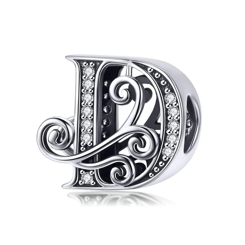 bamoer Funny 925 Silver DIY Letter Alphabet Metal Beads fit for Silver 925 Bracelet Heart Pattern Charms DIY