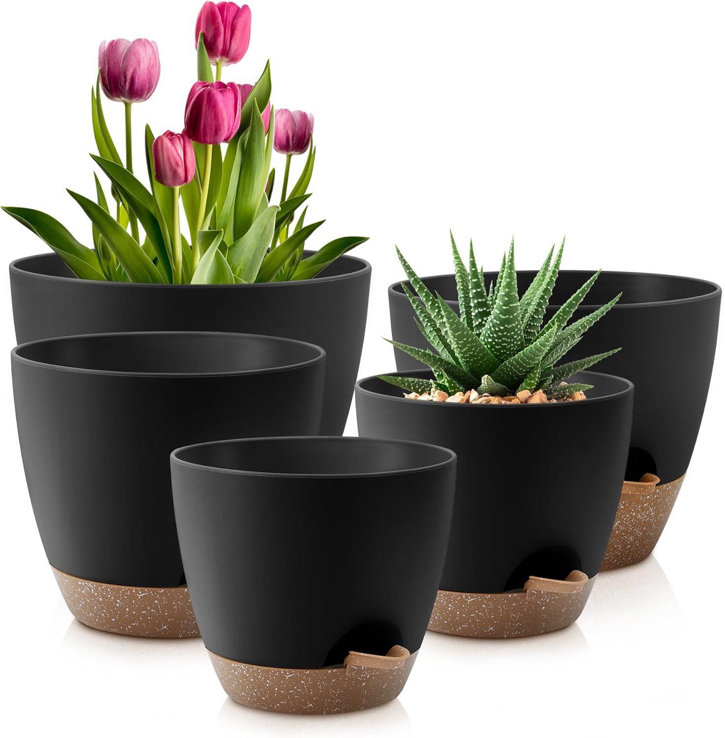 

5pcs/Set Self Watering Plant Pots with Drainage Holes Indoor/Outdoor Gargen Flowers Nursery Planting Pot SET 5pcs
