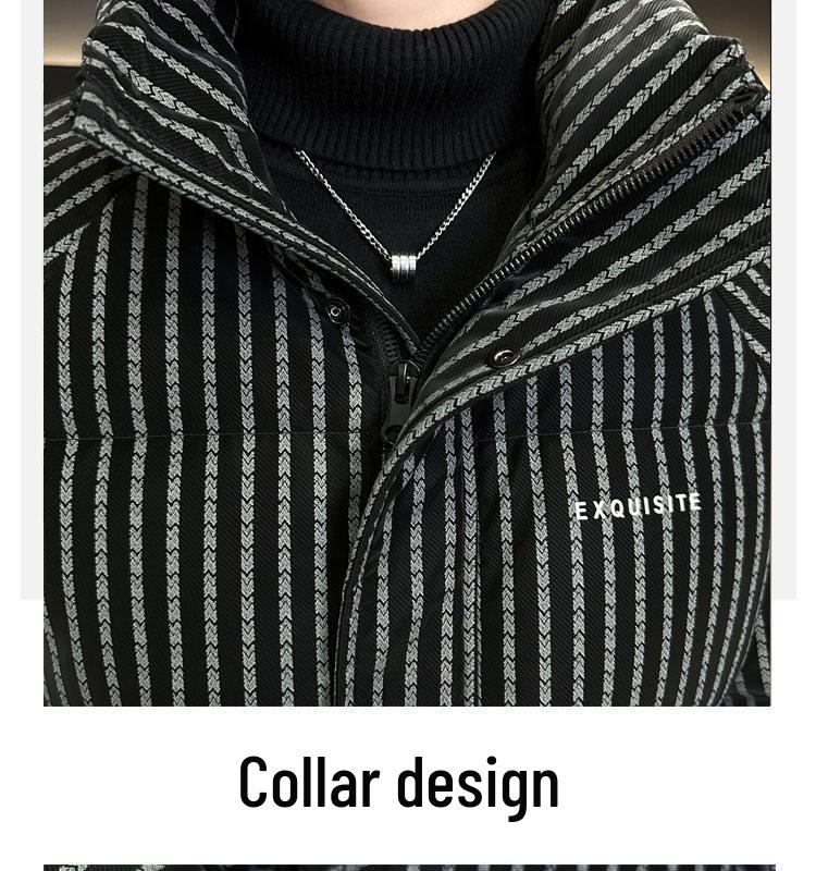 Trendy Brand Men's 2025 Winter White Duck Down Striped Puffer Jacket with Gold Thread and Soft Fur