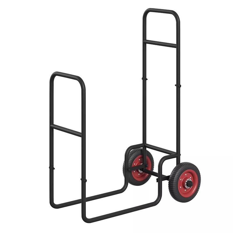 Wood-Burning Vertical Hand Cart Indoor/Outdoor Firewood Rack Storage and Transport Cart Heavy-Duty Steel with Wheels