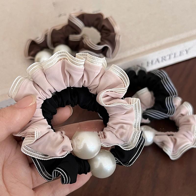 Fabric satin lace pearl hair band versatile hair rope elegant headrope women