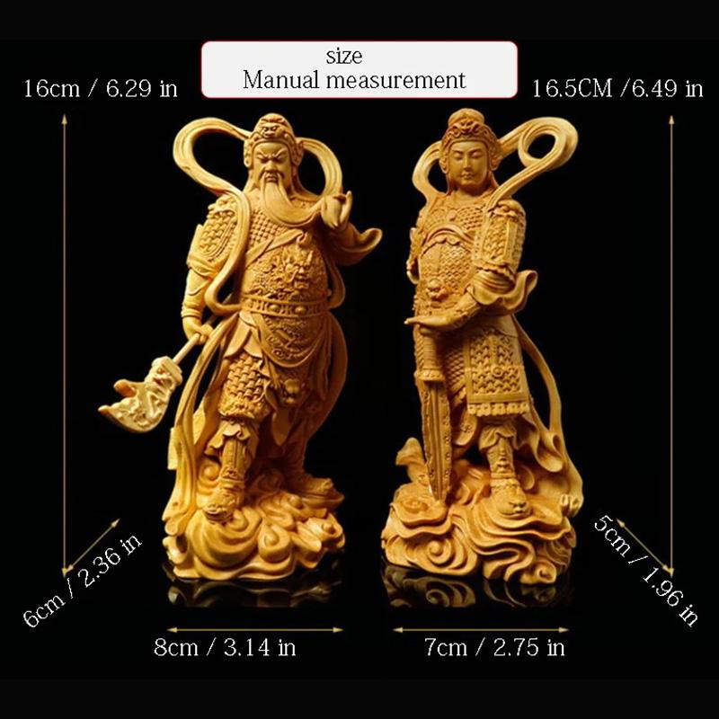 Natural Solid Wood Guan Gong Wei Tuo Protectors Statue Guardian Deity Solid Wood Carving Home RoomOffice Feng Shui Figure Statue