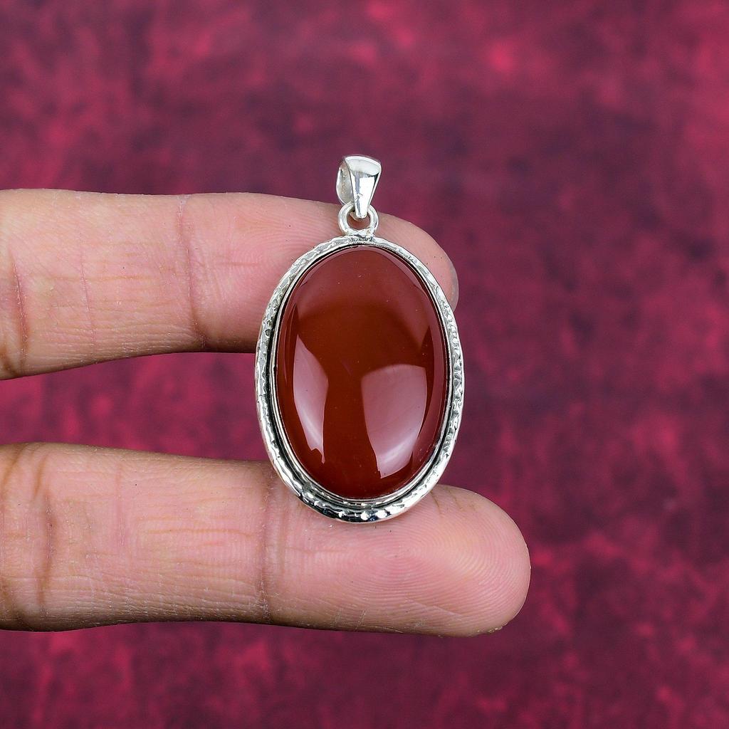 Karnelian 925 Massivt Sterlingsilver Hänge, Handgjort Ädelstenshänge Smycken, Gåvor Till Fru Helt Nytt Hänge