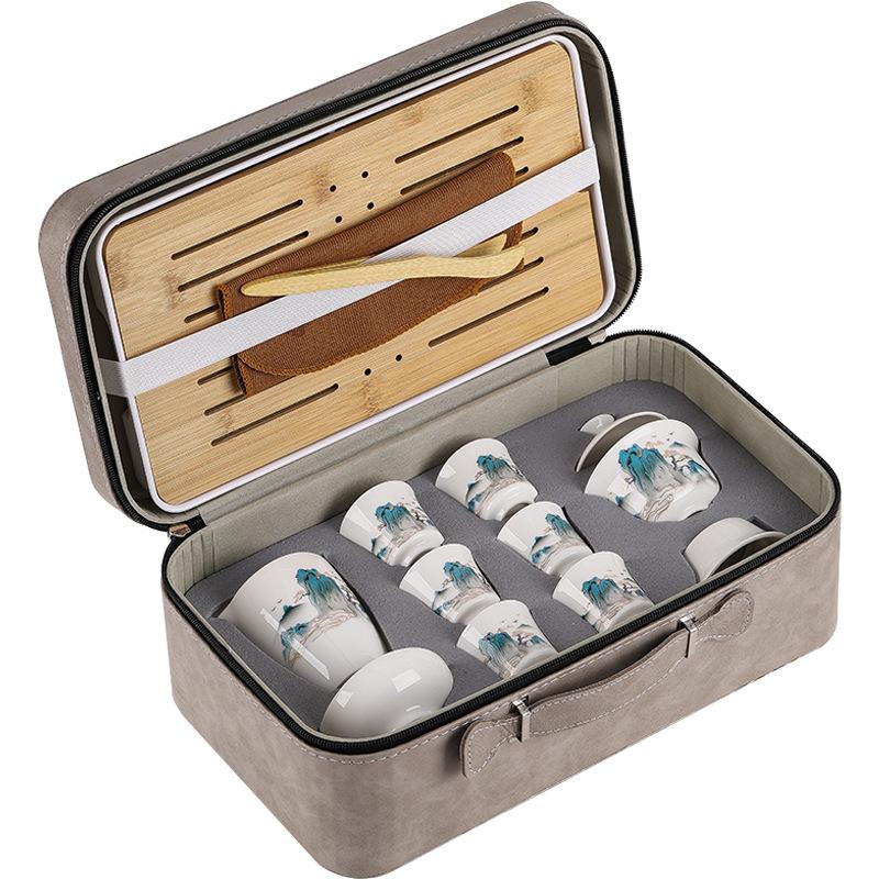 Dehua suet jade white porcelain set kung fu tea set cover bowl travel set company gifts can be added to customers