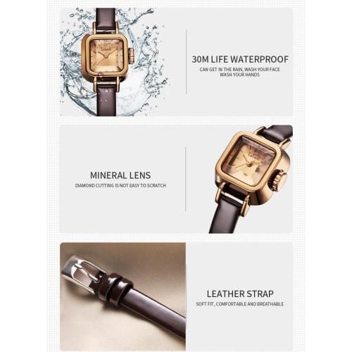 Women's Square Wristwatch, Small, Stylish, Waterproof, Leather Strap, Simple, Cute, Casual, Red, Perfect Gift for High School Students