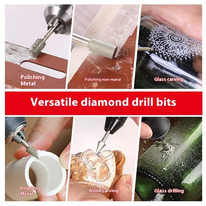 20Pcs Cylindrical Diamond Burr 3mm Shank Grinding Bit Stone Jade Carving Grinding Engraving Drill Bit Rotary Tools