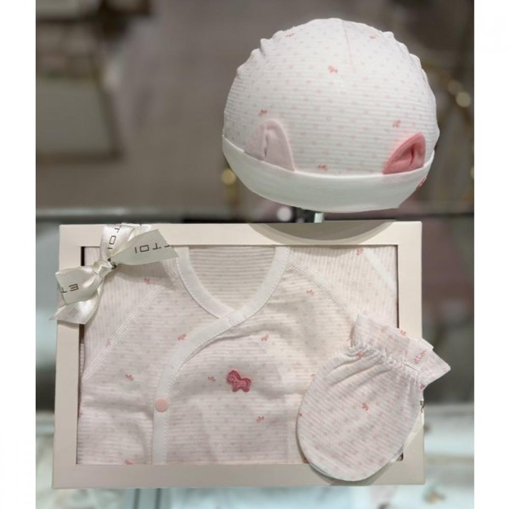 Ettoi Dot Baby Bodysuit Set With Beanie And Mittens  07t085803s2 