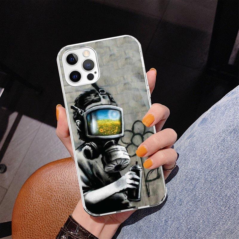 Street Art Banksy Graffiti Phone Case For iPhone 17 Air 16 Pro Max 16E 15 + 14 Plus 11 12 13 Mini 7 8 SE Gift Print Cover Fundas