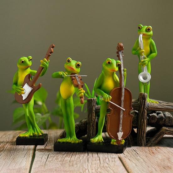 Musical Instrument Frog Figurine Cello Violin Saxophone Bass Frog Statue Resin Sculpture