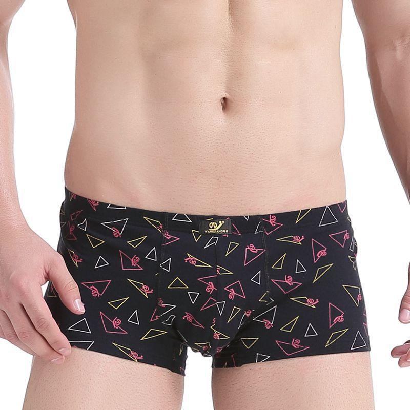 Men's Low Waisted Printed Underwear Men's Pure Cotton Breathable Youth Plus Size Four Corner Shorts