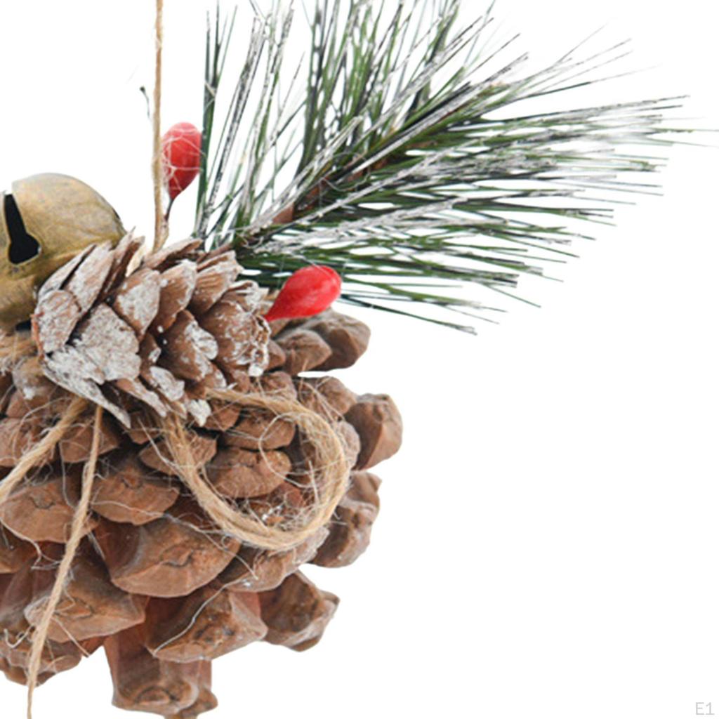 4Pcs Hanging Pine Cones Christmas Tree Ornament with Bell Pendant Pinecones for Decorating