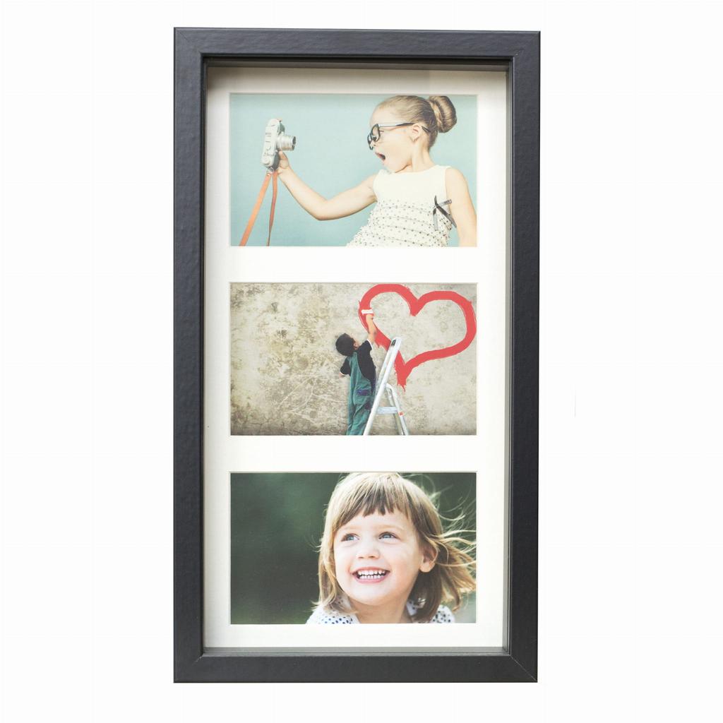 Ramka Na 3 Zdjęcia 10X15 Galeria 3D Głęboka Shadow Box 18X35Cm Czarna