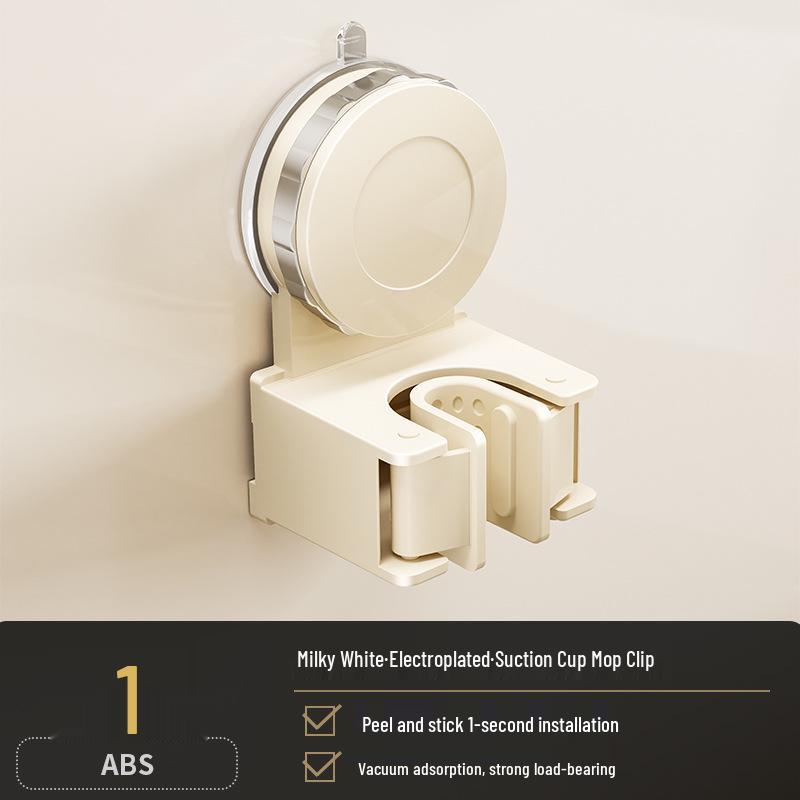 No-Punch Broom & Mop Wall Mount Clip - Suction Cup Hanging Rack for Bathroom/Backdoor Storage