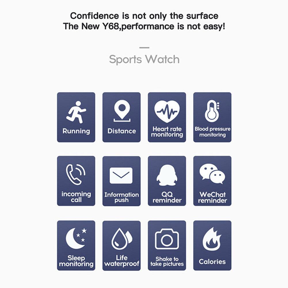 Y68 Smart Watch Heart Rate Monitor Smartwatch Blood Pressure Fitness Watch Compatible For Android Iso Phones