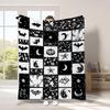 Warm Halloween Flannel Blanket - Cartoon Ghost & Pumpkin Design