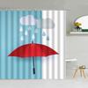 Cartoon Style Umbrella Printed Shower Curtain Colorful Rain Drops Boy Girl Bathroom Decor Waterproof Fabric Screen With Hooks