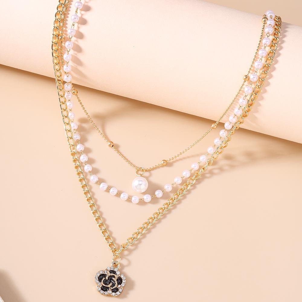 Elegant Multi Layer Rose Flower Pendant Necklaces for Women Girls Pearl Necklace Birthday Party Jewelry Gift