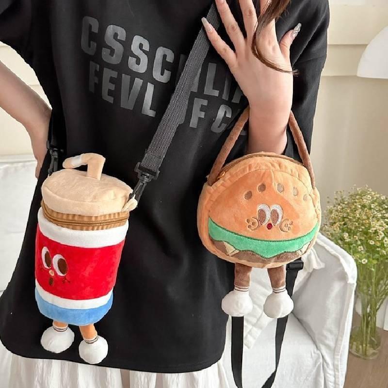 Adorable Plush Cartoon Burger Fries Soda Crossbody Bag Perfect For Girls