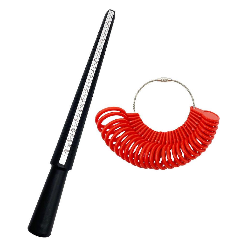 Four-in-One Plastic Ring Sizer and Mandrel for Measuring Finger Circumference and Size