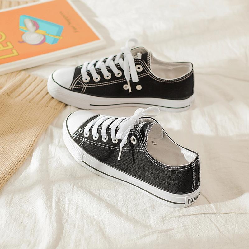 Long step summer classic versatile student canvas shoes breathable board shoes trend all black work shoes large size couple shoes CB