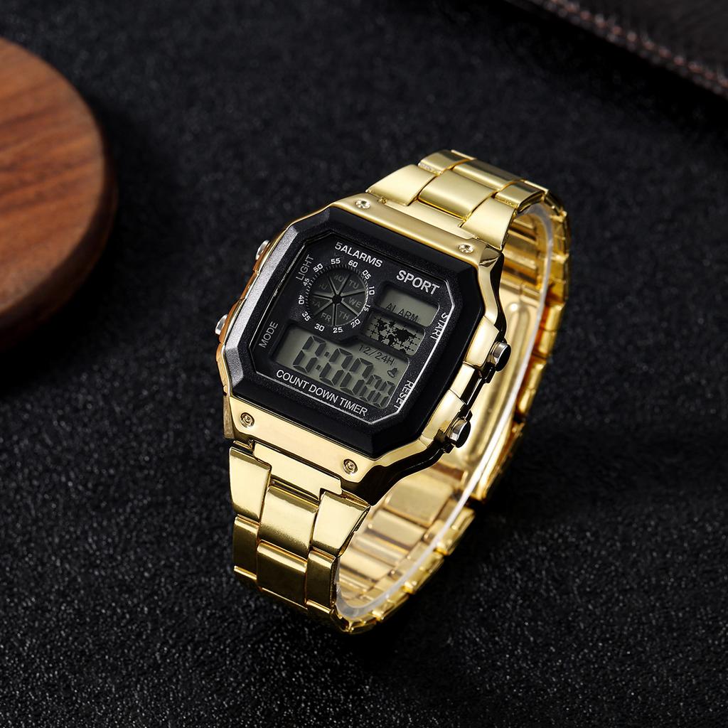 LED Luminous Student Electronic Watch, Square-shaped Watch With Steel Band, Men's Electronic Watch