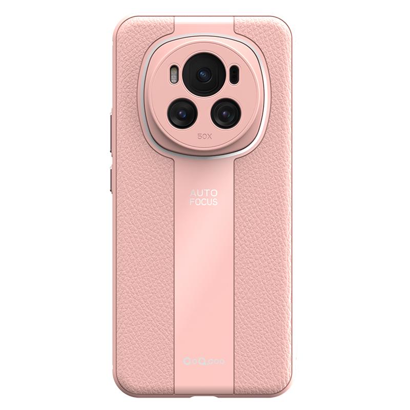 Q.COO For Honor Magic6 Pro 5G Shockproof Cover PU Leather+TPU+Acrylic Cell Phone Case Pink