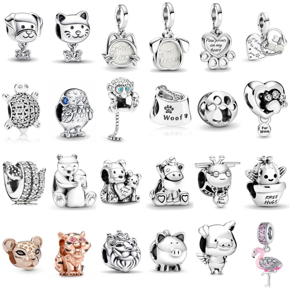 Fine Copper Cute Bead Paw Print & Bone My Pet Dog Cat Charm Gift Fit Original Bracelet Pendant Women Diy Jewelry Accessories