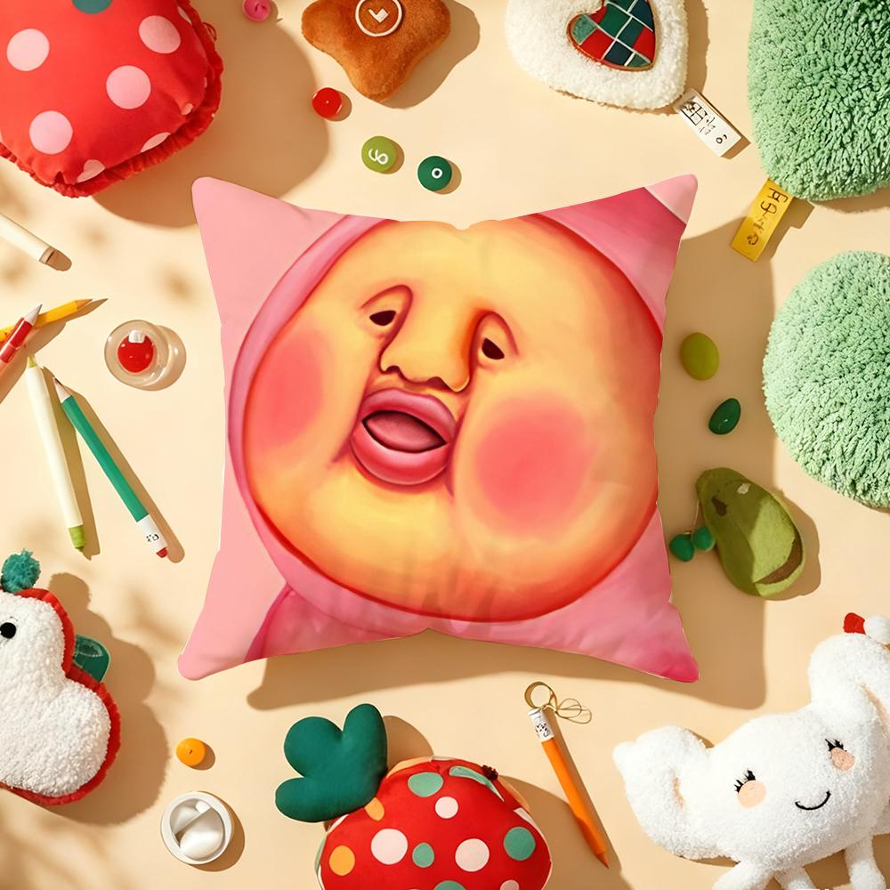 K-Kobito Z-Zukan Peach Cute Funny Cushion Cover Plush Fabric Soft Double-Sided Printed Sofa Warm Winter Home Gift Pillow Cover