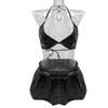 Set di lingerie sexy da donna in pelle con scollo a V taglie forti, reggiseno intimo, minigonna