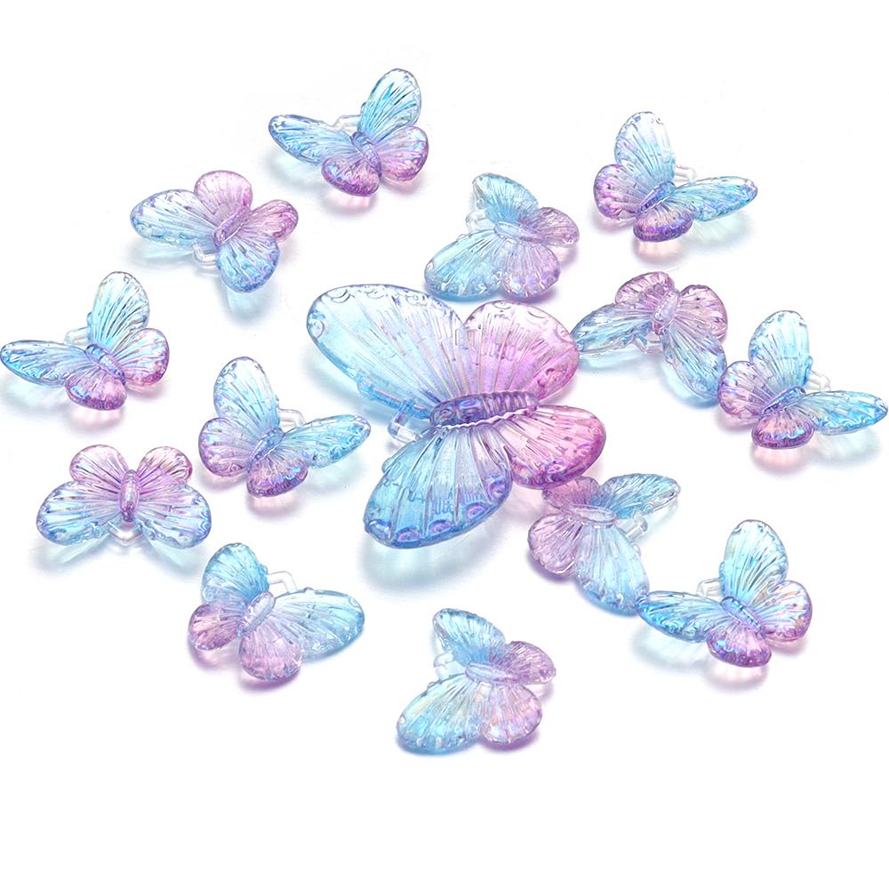 

10-40pcs/lot Butterfly Acrylic Beads Gradient Color Loose Beads For Jewelry Making DIY Phone Case Handmade Gifts Accessories 13x17mm 40pcs