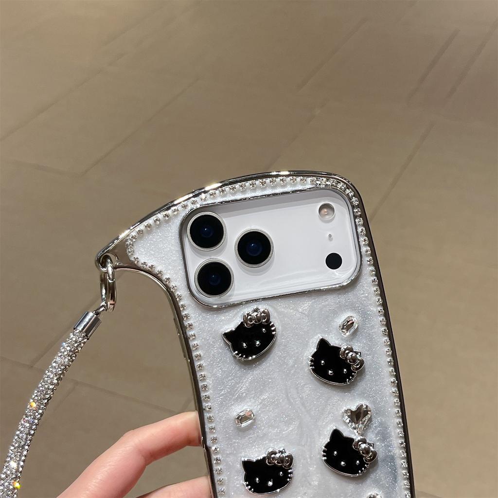 Husă de umăr cu cristal și pisoi 3D pentru seria iPhone 12-17 — Curea reglabilă sclipitoare, Design de lux