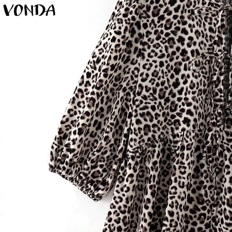 VONDA Damen Sommerkleid mit Puffärmeln und Leopardenmuster, lässiges Sommerkleid