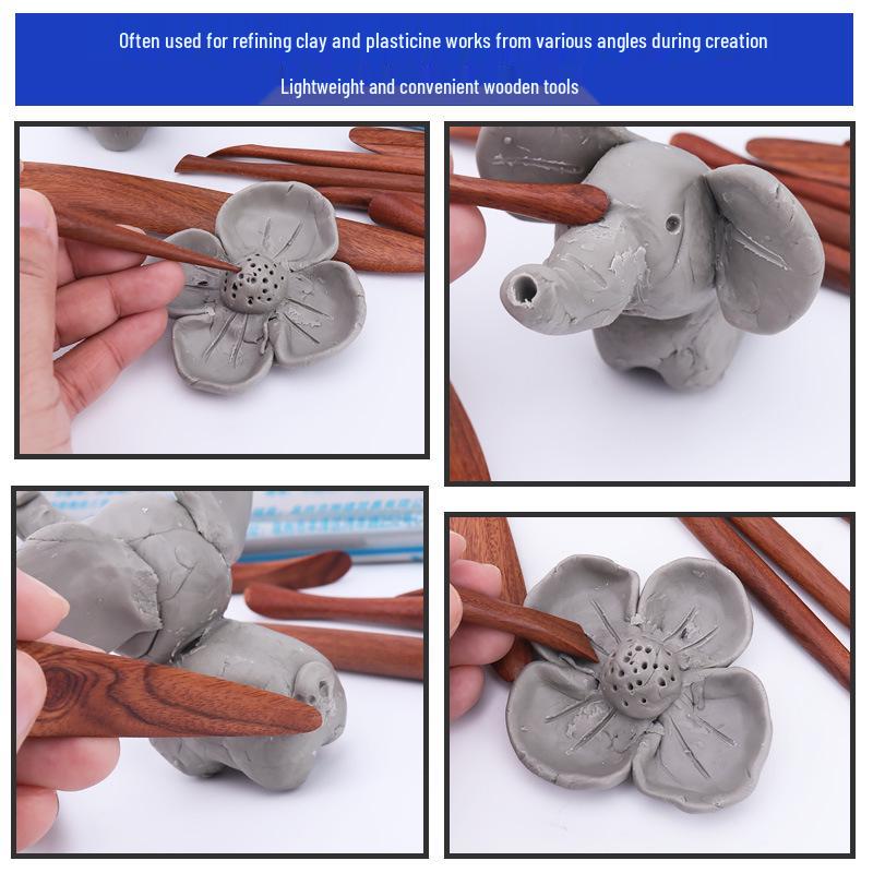 Rosewood Clay Modeling & Carving Knives Set - 7-Piece Pottery Sculpting Tools for Fine Detailing