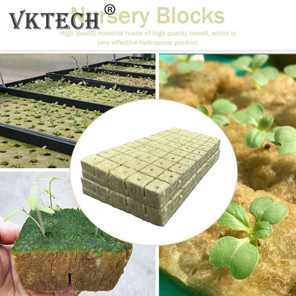 100pcs Stonewool Hydroponic Grow Media Starter Cubes Plant Cubes Soilless Substrate Seeded Rock Wool Plug Seedling Block