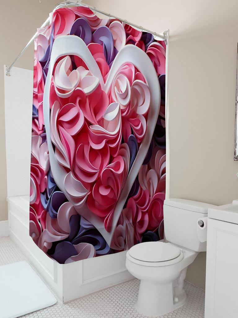 3D Heart and Petals Shower Curtain | Romantic and Modern Bathroom Decor