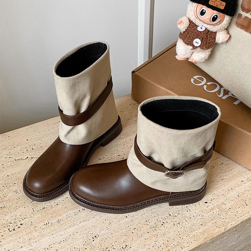 Ankle Boots for Women's Flats Designer Buckle Shoes Winter Fashion Gothic Boots New Walking Dress Leather Mujer De Botas