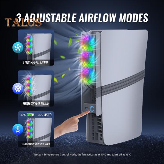 Game Console Cooling Fan with RGB Lighting Low Noise Adjustable USB External Fan Cooler for PS5 Pro/for PS5 Slim
